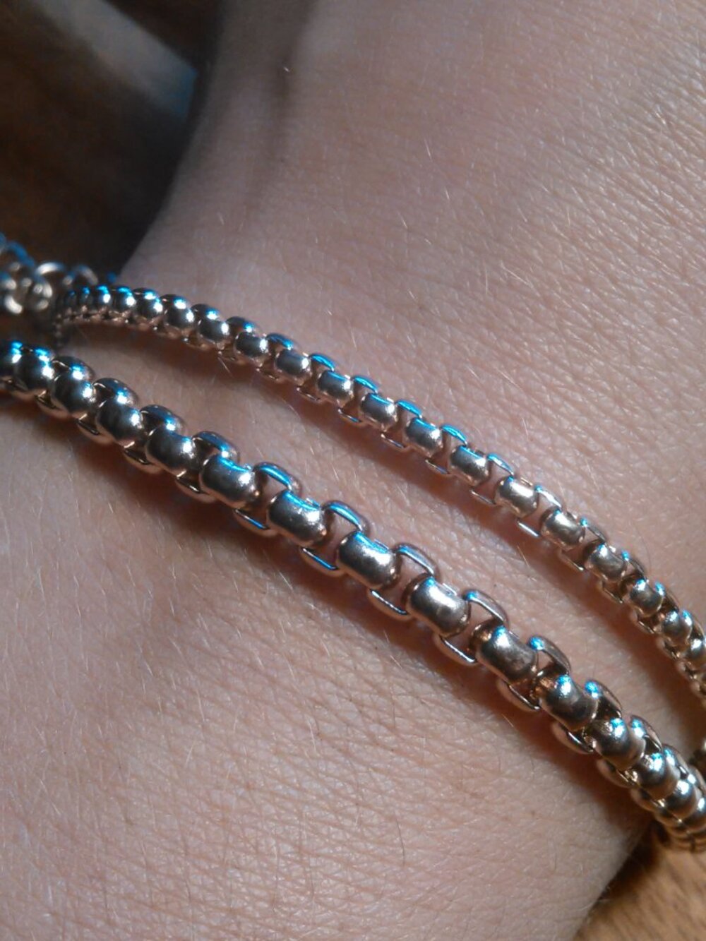 Set of Two Round Box Chain Ion Plated Rose Gold over Stainless Steel Bracelets